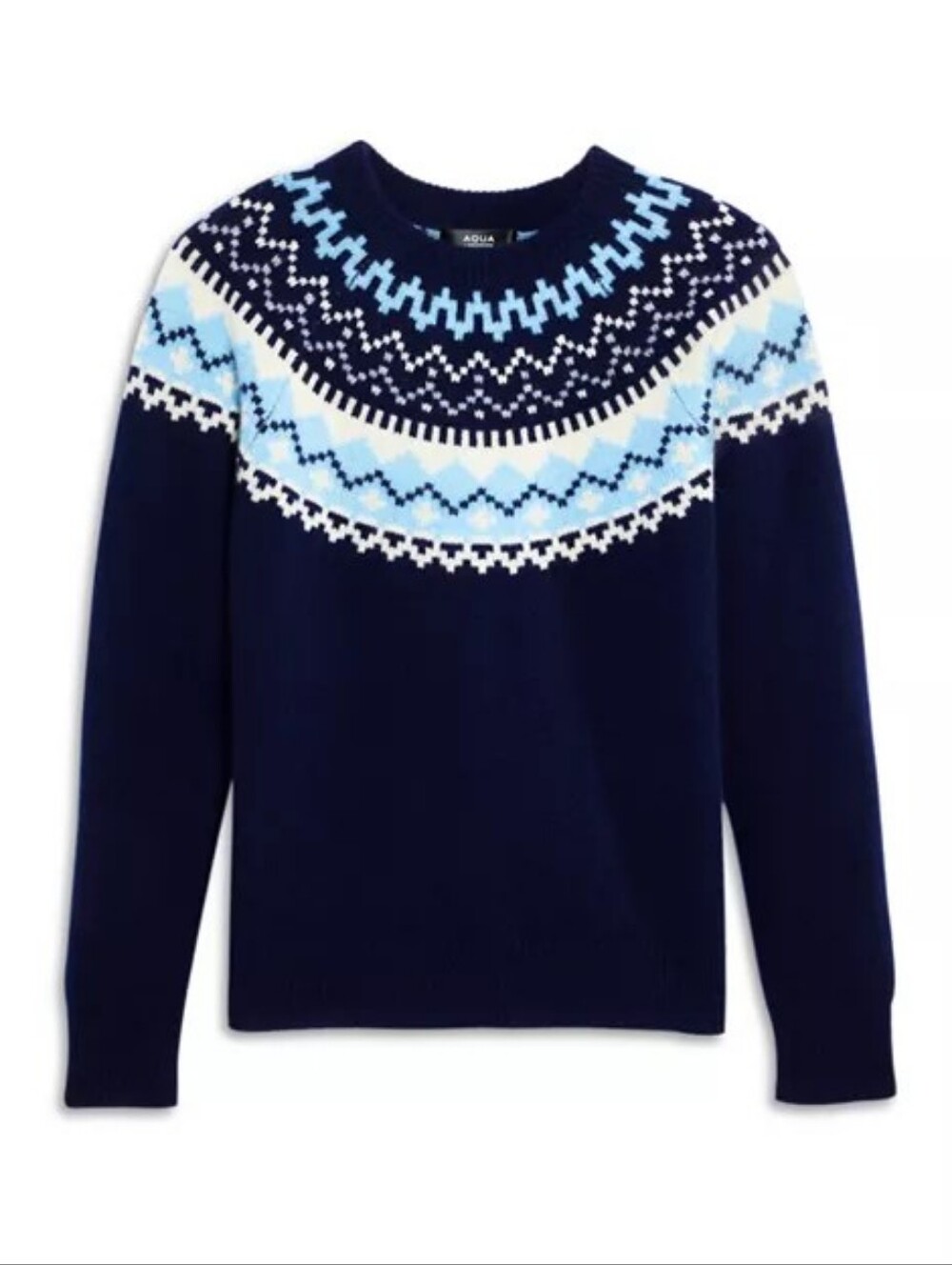 NWT Aqua Cashmere Fair Isle Cashmere Crewneck Sweater, 7/8Y